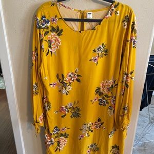Yellow and floral long sleeved shift dress